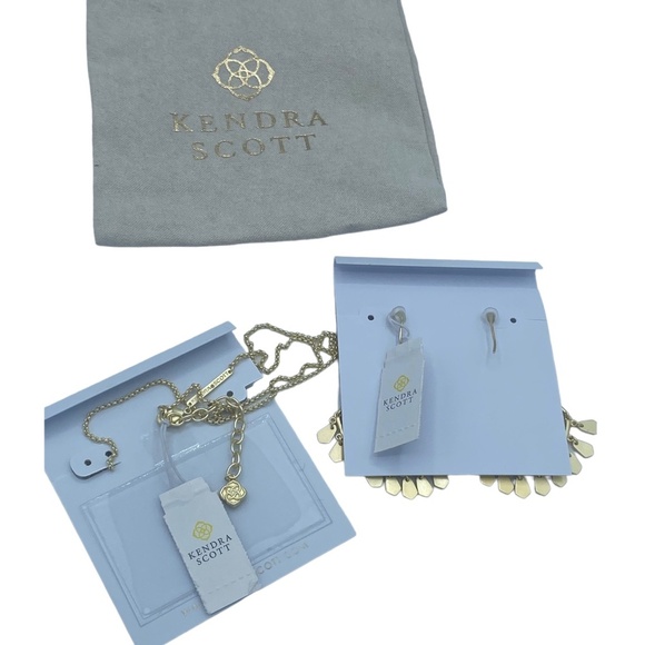 Kendra Scott Sydney Necklace and Earrings brushed mat gold tone NWT Set Lot - Picture 8 of 10